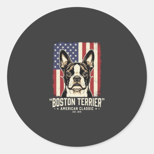 Sticker Rond Drapeau Classique Américain Boston Terrier (Devant)