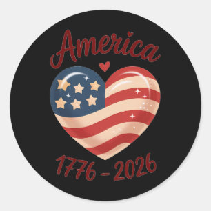 Sticker Rond Drapeau Cœur 1776 2026 4 juillet 250e anniversaire