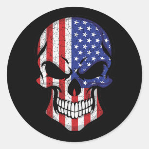 Sticker Rond Drapeau crâne souriant américain