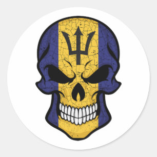 Sticker Rond Drapeau crâne souriant de Barbade