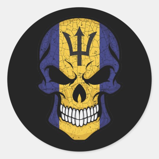 Sticker Rond Drapeau crâne souriant de Barbade (Devant)