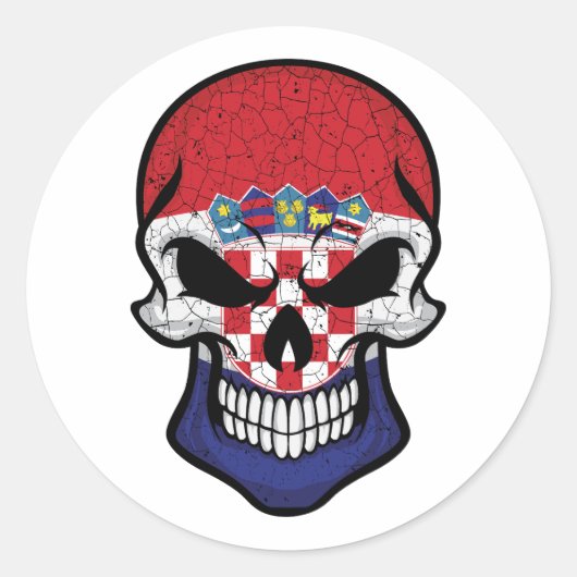 Sticker Rond Drapeau crâne souriant de Croatie (Devant)
