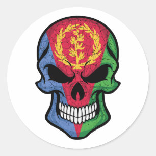 Sticker Rond Drapeau crâne souriant de l'Érythrée