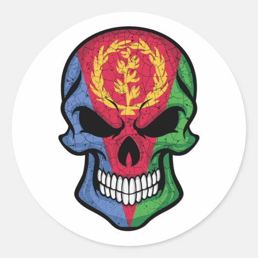 Sticker Rond Drapeau crâne souriant de l'Érythrée (Devant)