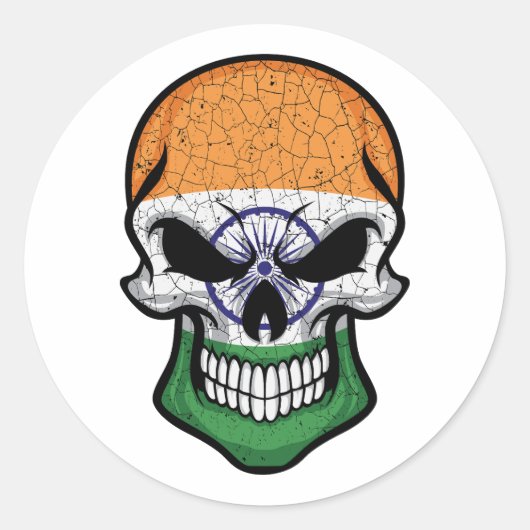 Sticker Rond Drapeau crâne souriant de l'Inde (Devant)