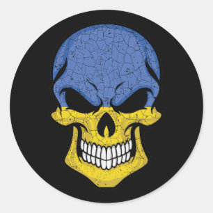 Sticker Rond Drapeau crâne souriant de l'Ukraine