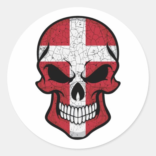 Sticker Rond Drapeau crâne souriant du Danemark (Devant)