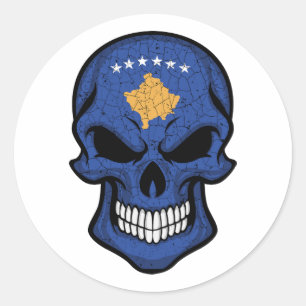 Sticker Rond Drapeau crâne souriant du Kosovo