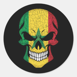 Sticker Rond Drapeau crâne souriant du Sénégal