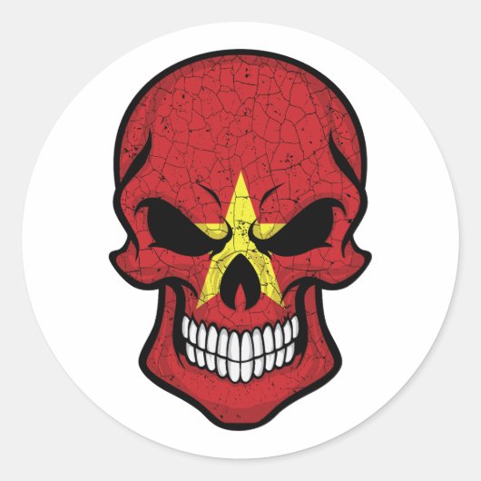 Sticker Rond Drapeau crâne souriant du Vietnam (Devant)