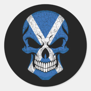 Sticker Rond Drapeau crâne souriant écossais