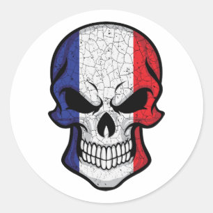 Sticker Rond Drapeau crâne souriant France