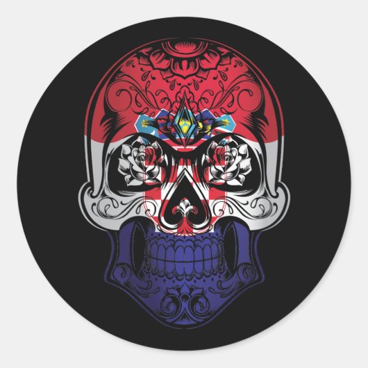 Sticker Rond Drapeau Croate Et Rose (Devant)