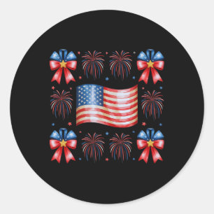 Sticker Rond Drapeau Cute Usa Feu d'artifice Bows Patriotique 4