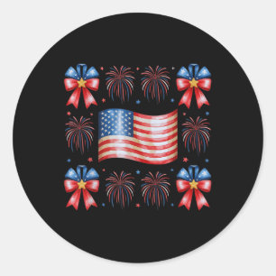 Sticker Rond Drapeau Cute Usa Feu d'artifice Bows Patriotique 4