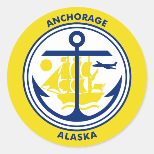 Sticker Rond Drapeau d'Anchorage, Alaska (Devant)