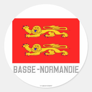 Sticker Rond Drapeau de Basse-Normandie avec le nom