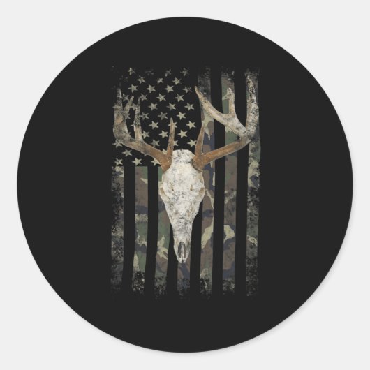 Sticker Rond Drapeau de chasse aux cerfs American Camo USA Drap (Devant)