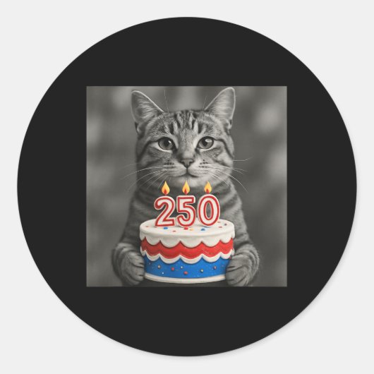 Sticker Rond Drapeau de chat 250 ans 1776-2026 Gâteau d'anniver (Devant)