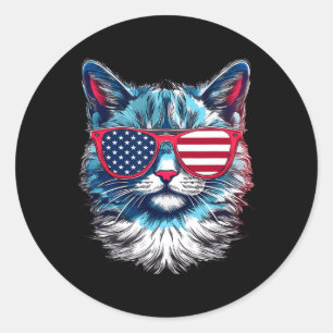 Sticker Rond Drapeau de chat Sungles Usa 4 juillet Graphique de