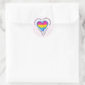 Sticker Rond Drapeau de coeur LGBT Pansexual Bisexual Pride (Sac)