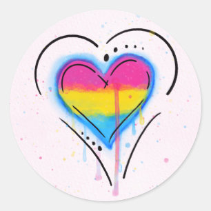 Sticker Rond Drapeau de coeur LGBT Pansexual Bisexual Pride