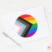 Sticker Rond Drapeau de fierté de progrès LGBTQ+ (Enveloppe)