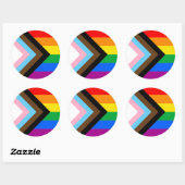 Sticker Rond Drapeau de fierté de progrès LGBTQ+ (Feuille)