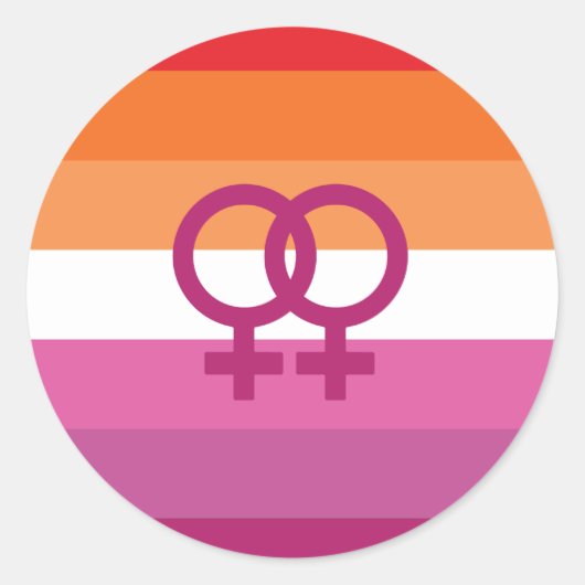 Sticker Rond Drapeau de fierté lesbienne WLW (Coucher de soleil (Devant)