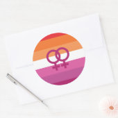 Sticker Rond Drapeau de fierté lesbienne WLW (Coucher de soleil (Enveloppe)