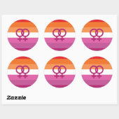 Sticker Rond Drapeau de fierté lesbienne WLW (Coucher de soleil (Feuille)