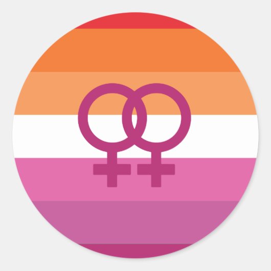 Sticker Rond Drapeau de fierté lesbienne WLW (Coucher de soleil (Devant)