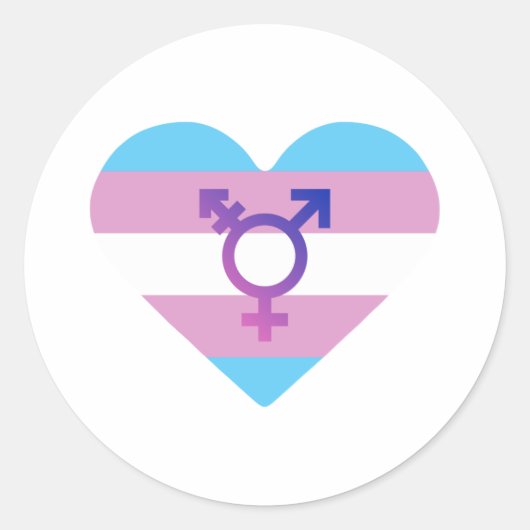 Sticker Rond Drapeau de fierté trans cœur (Devant)