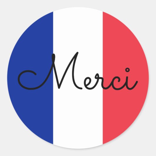 Sticker Rond Drapeau de France Couleurs Merci (Devant)