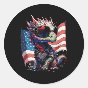 Sticker Rond Drapeau de Juillet Patriotique Dragon Us