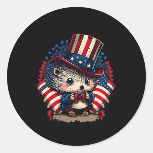 Sticker Rond Drapeau de Juillet Patriotique Hedgehog Us (Devant)
