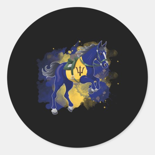 Sticker Rond Drapeau de la Barbade équitation (Devant)