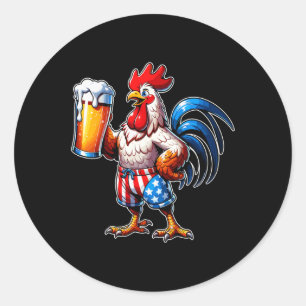 Sticker Rond Drapeau de la bière Usa 4 juillet poussin patrioti
