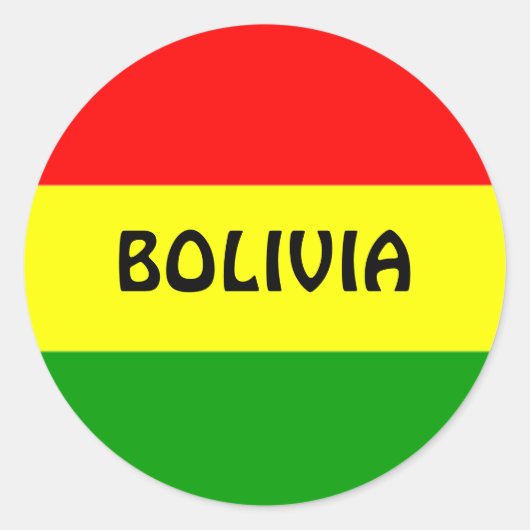 Sticker Rond Drapeau de la Bolivie, étiqueté. (Devant)