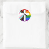 Sticker Rond Drapeau de la fierté de progrès de croix arc-en-ci (Sac)