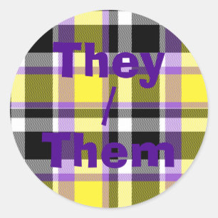 Sticker Rond Drapeau de la Fierté Plaid Non binaire Boho Eclect