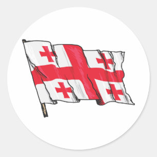 Sticker Rond Drapeau de la Géorgie rouge et blanc à cinq croix