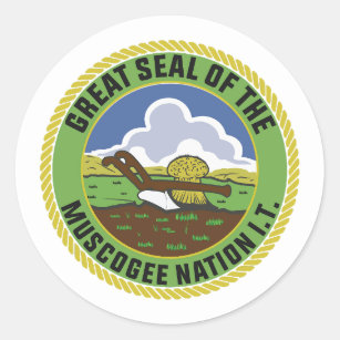Sticker Rond drapeau de la muscogee-grand sceau de la muscogee