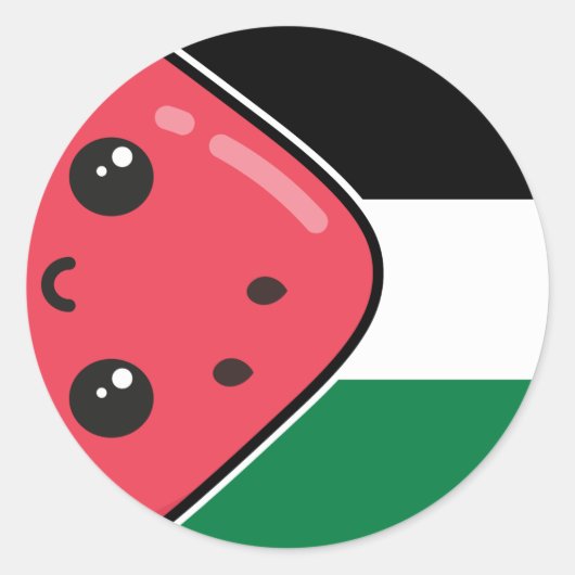 Sticker Rond Drapeau de la Palestine mignonne avec Palestin san (Devant)