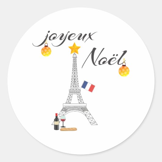 Sticker Rond Drapeau de la Tour Eiffel de France Joyeux Noel (Devant)