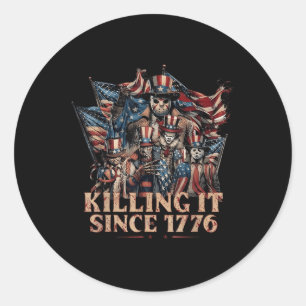 Sticker Rond Drapeau de l'Amérique qui déchire depuis 1776 4 ju