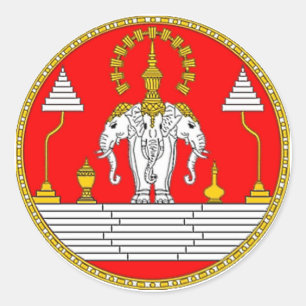 STICKER ROND DRAPEAU DE LAOS TROIS TÊTE ÉLÉPHANT