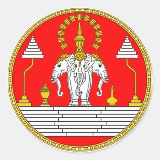 STICKER ROND DRAPEAU DE LAOS TROIS TÊTE ÉLÉPHANT (Devant)