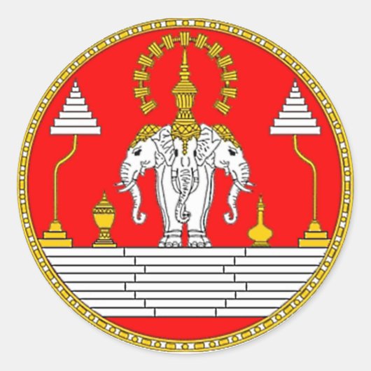 STICKER ROND DRAPEAU DE LAOS TROIS TÊTE ÉLÉPHANT (Devant)