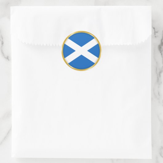 Sticker Rond Drapeau de l'Écosse dans un Cercle Doré (Sac)